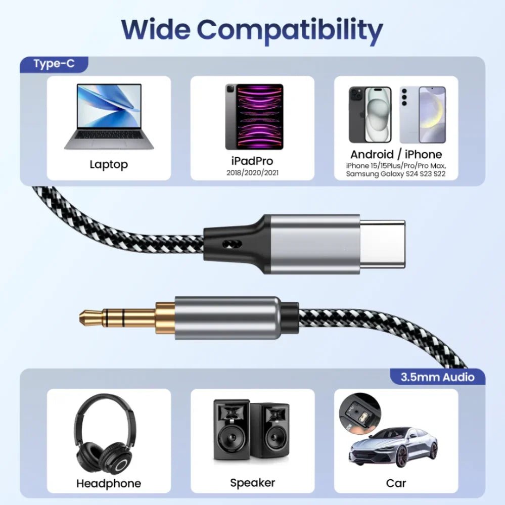 1m 1.5m 2m USB Type C To 3.5Mm Jack AUX Cable DAC USB - C Audio Adapter for Phone Headphones Car HIFI Stereo Sound Audio Connector - Lo Shop Desiderato - 1m 1.5m 2m USB Type C To 3.5Mm Jack AUX Cable DAC USB - C Audio Adapter for Phone Headphones Car HIFI Stereo Sound Audio Connector - Lo Shop Desiderato - 