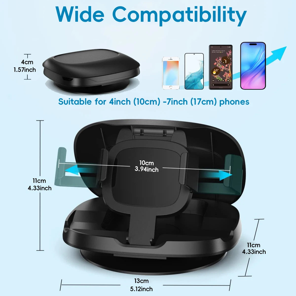 Car Dashboard Phone Holder 360° Rotatable,Portable Anti-Slip Car Phone Holder Horizontal & Vertical Place,Strong Self-Adhesive