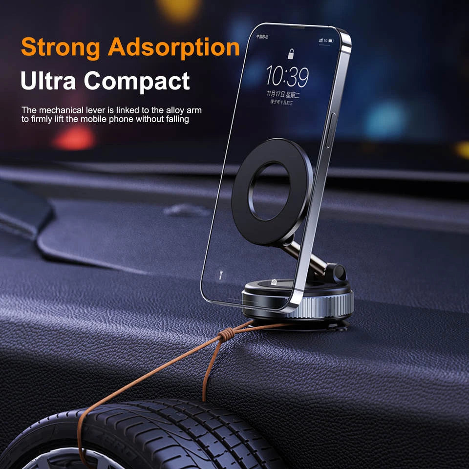 Car phone holder with vacuum adsorption and magnetic suction, new 2025 model, for in-car navigation.