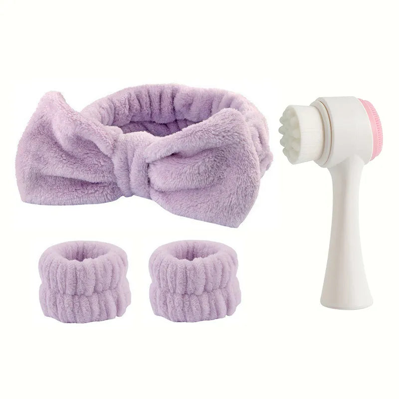 4Pcs Complete Facial Cleansing Kit Cleaner Brush Headband Wristband Hydrotherapy Exfoliating Tool for Blackhead Removal Skinca