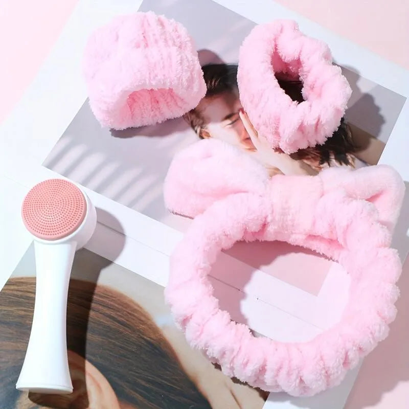 4Pcs Complete Facial Cleansing Kit Cleaner Brush Headband Wristband Hydrotherapy Exfoliating Tool for Blackhead Removal Skinca