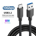 USB 3.2 10Gbps 3A 60W QC 3.0 Type C Cable USB A to Type-C 3.2 Gen2 Cable Data Transfer USB C SSD Hard Disk Cable Fast Charging