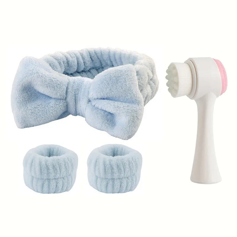 4Pcs Complete Facial Cleansing Kit Cleaner Brush Headband Wristband Hydrotherapy Exfoliating Tool for Blackhead Removal Skinca