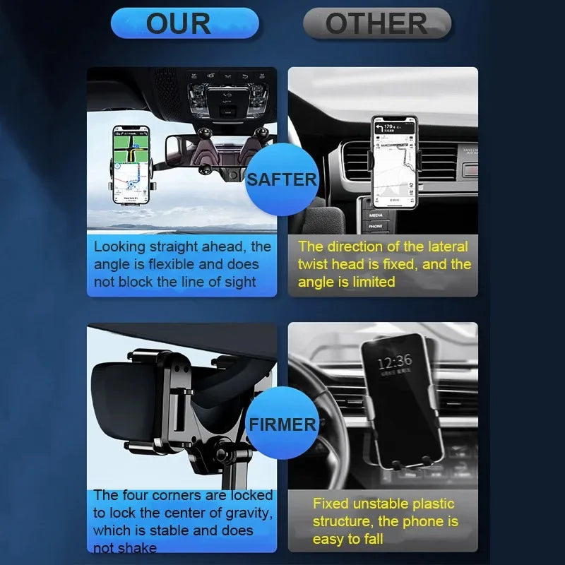 Car Phone Holder For Car Rearview Mirror Multi-function 360 Degree Rotatable and Extendable Mobile Phone Holder For iPhone Samsu