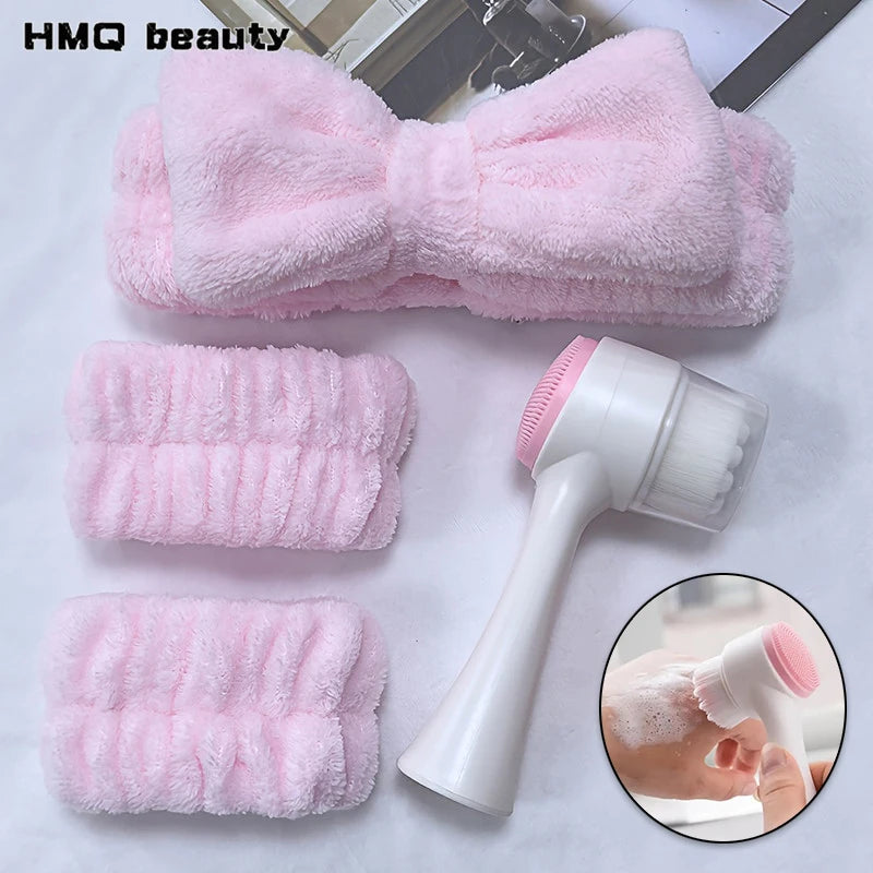 4Pcs Complete Facial Cleansing Kit Cleaner Brush Headband Wristband Hydrotherapy Exfoliating Tool for Blackhead Removal Skinca