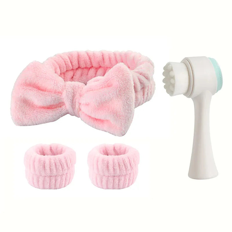 4Pcs Complete Facial Cleansing Kit Cleaner Brush Headband Wristband Hydrotherapy Exfoliating Tool for Blackhead Removal Skinca