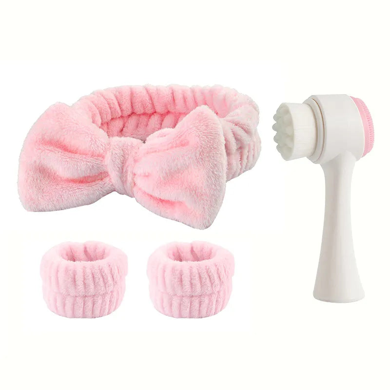 4Pcs Complete Facial Cleansing Kit Cleaner Brush Headband Wristband Hydrotherapy Exfoliating Tool for Blackhead Removal Skinca