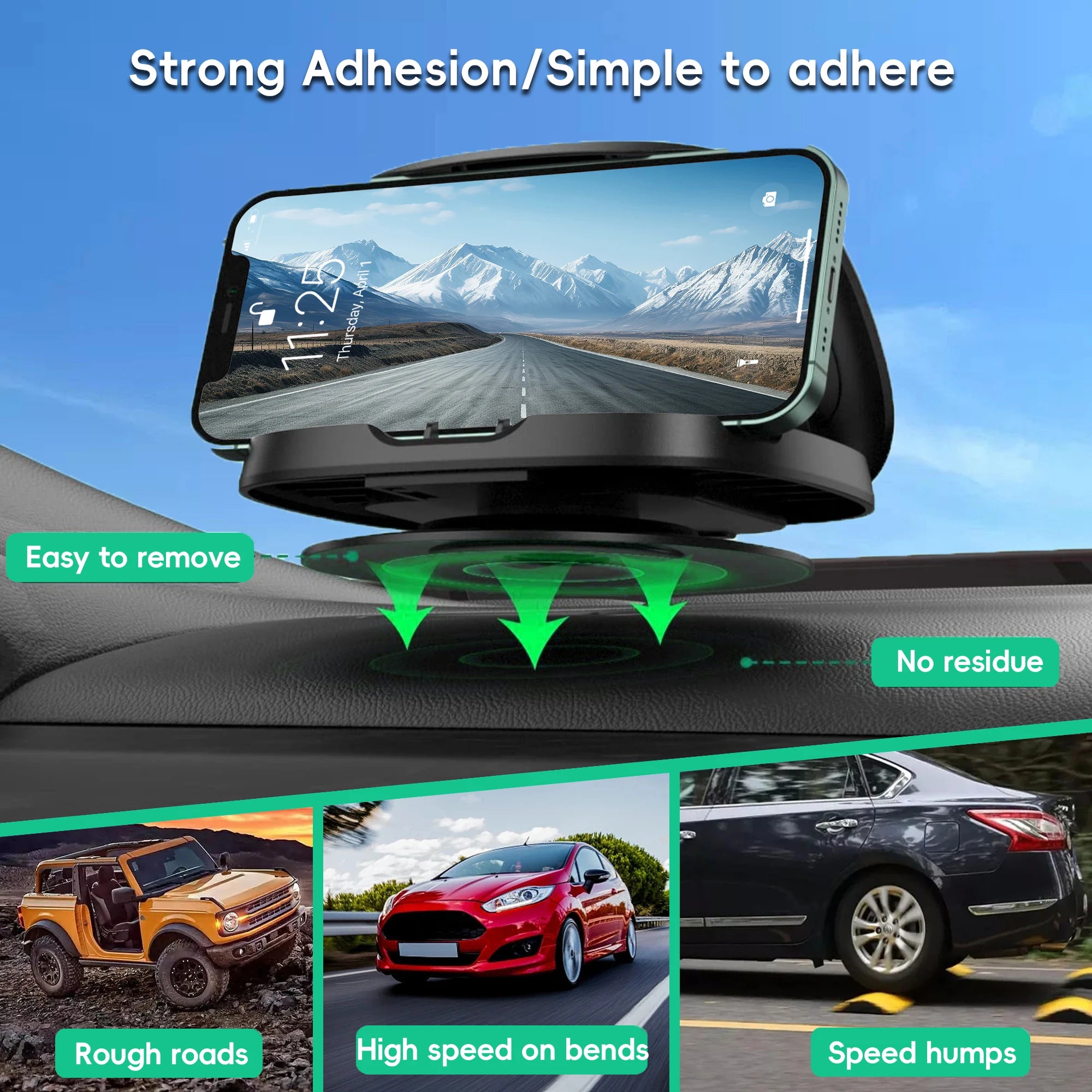 Car Dashboard Phone Holder 360° Rotatable,Portable Anti-Slip Car Phone Holder Horizontal & Vertical Place,Strong Self-Adhesive