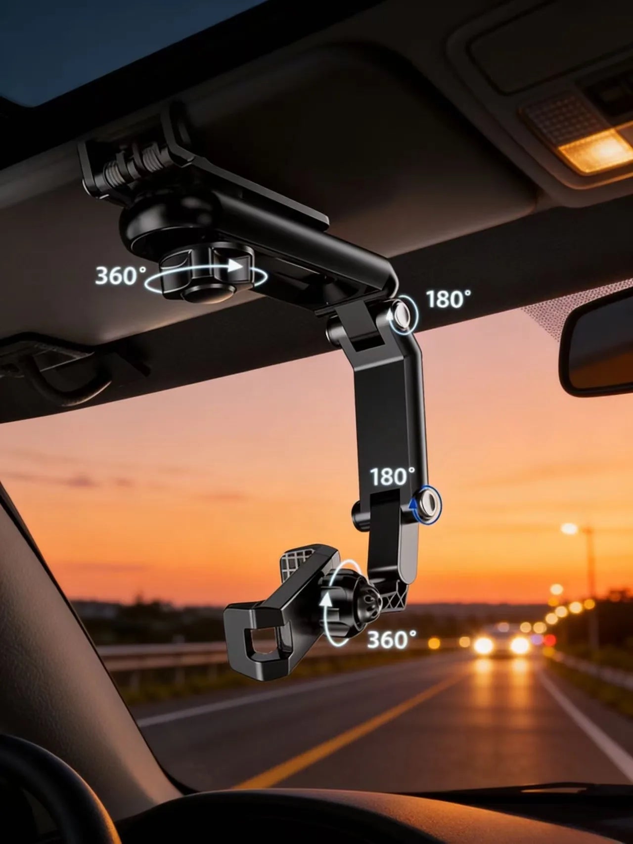 A rotatable and extendable adjustable car phone holder, suitable for installation on the sun visor.