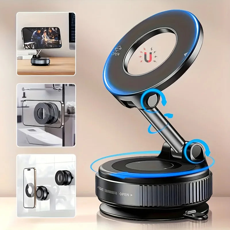 Car phone holder with vacuum adsorption and magnetic suction, new 2025 model, for in-car navigation.