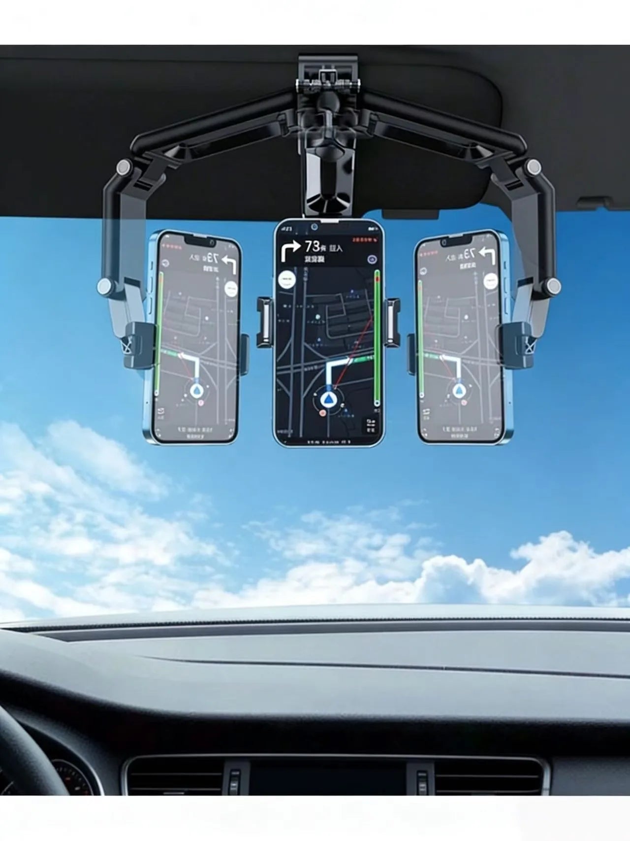 A rotatable and extendable adjustable car phone holder, suitable for installation on the sun visor.