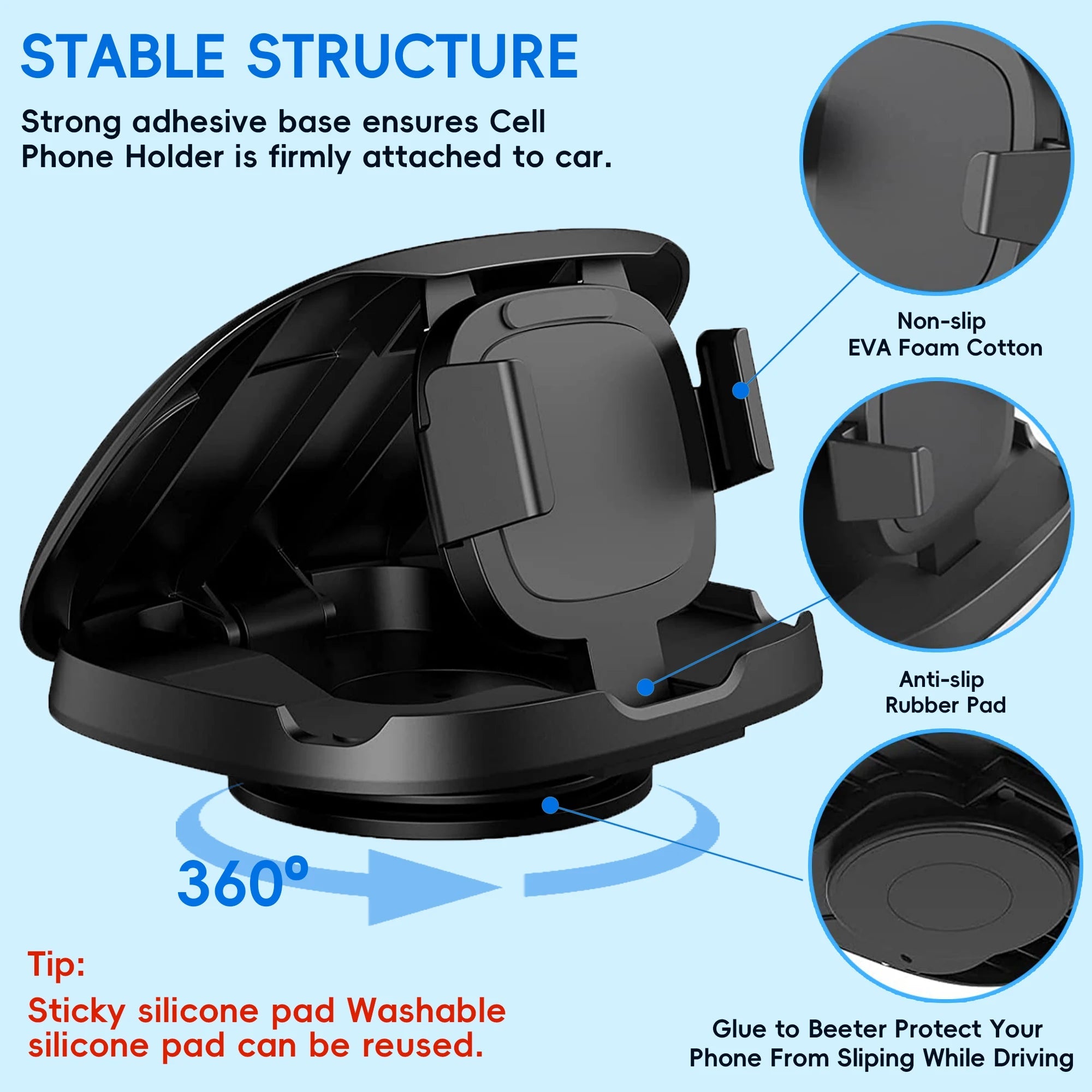 Car Dashboard Phone Holder 360° Rotatable,Portable Anti - Slip Car Phone Holder Horizontal & Vertical Place,Strong Self - Adhesive - Lo Shop Desiderato - Car Dashboard Phone Holder 360° Rotatable,Portable Anti - Slip Car Phone Holder Horizontal & Vertical Place,Strong Self - Adhesive - Lo Shop Desiderato - 