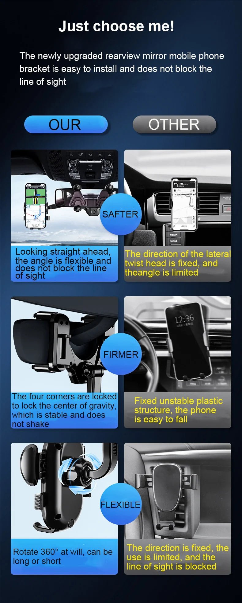 Car Phone Holder For Car Rearview Mirror Multi - function 360 Degree Rotatable and Extendable Mobile Phone Holder For iPhone Samsu - Lo Shop Desiderato - Car Phone Holder For Car Rearview Mirror Multi - function 360 Degree Rotatable and Extendable Mobile Phone Holder For iPhone Samsu - Lo Shop Desiderato - 