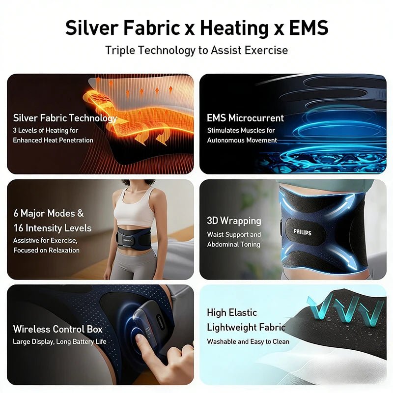 PHILIP Intelligent Massage Belt 3 Modes Of Heating Massage Abdominal Training Belt Adjustable Men's Women's Fitness Shaping Belt - Lo Shop Desiderato - PHILIP Intelligent Massage Belt 3 Modes Of Heating Massage Abdominal Training Belt Adjustable Men's Women's Fitness Shaping Belt - Lo Shop Desiderato - 