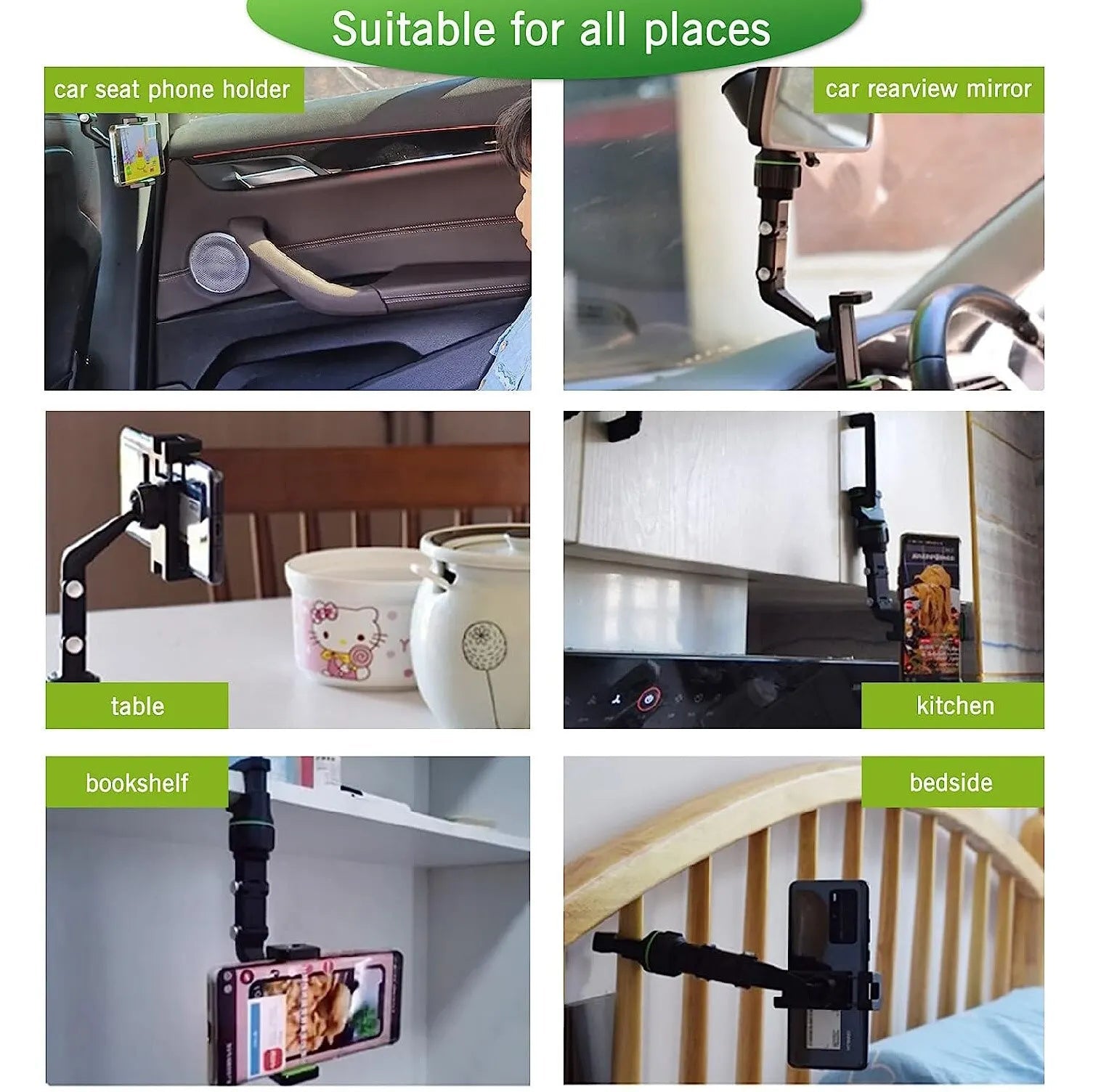 Rearview Mirror Phone Holder 360° Rotatable and Retractable Car Phone Mount Multifunctional Rear View Mirror Holder for All Car - Lo Shop Desiderato - Rearview Mirror Phone Holder 360° Rotatable and Retractable Car Phone Mount Multifunctional Rear View Mirror Holder for All Car - Lo Shop Desiderato - 
