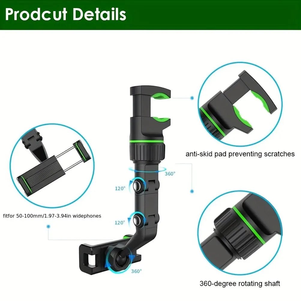 Rearview Mirror Phone Holder 360° Rotatable and Retractable Car Phone Mount Multifunctional Rear View Mirror Holder for All Car - Lo Shop Desiderato - Rearview Mirror Phone Holder 360° Rotatable and Retractable Car Phone Mount Multifunctional Rear View Mirror Holder for All Car - Lo Shop Desiderato - 