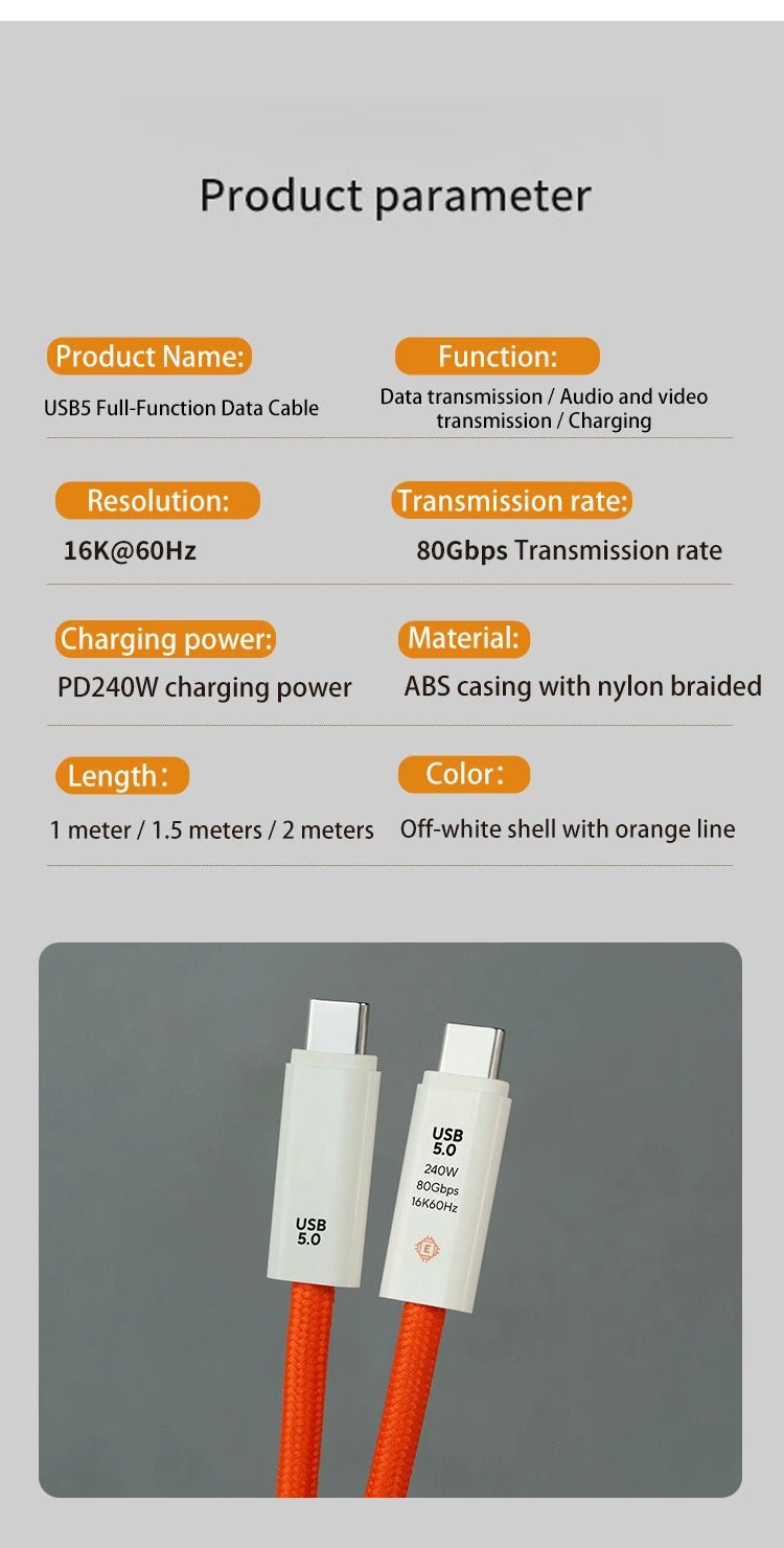 USB 5.0 Nylon Braided Cable with Dual Type - C Ports 240W PD Fast Charging Multifunction Data Cable for Screen Casting - Lo Shop Desiderato - USB 5.0 Nylon Braided Cable with Dual Type - C Ports 240W PD Fast Charging Multifunction Data Cable for Screen Casting - Lo Shop Desiderato - 