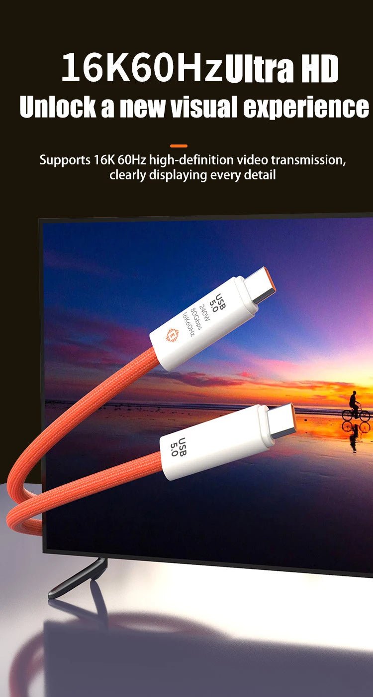 USB 5.0 Nylon Braided Cable with Dual Type - C Ports 240W PD Fast Charging Multifunction Data Cable for Screen Casting - Lo Shop Desiderato - USB 5.0 Nylon Braided Cable with Dual Type - C Ports 240W PD Fast Charging Multifunction Data Cable for Screen Casting - Lo Shop Desiderato - 