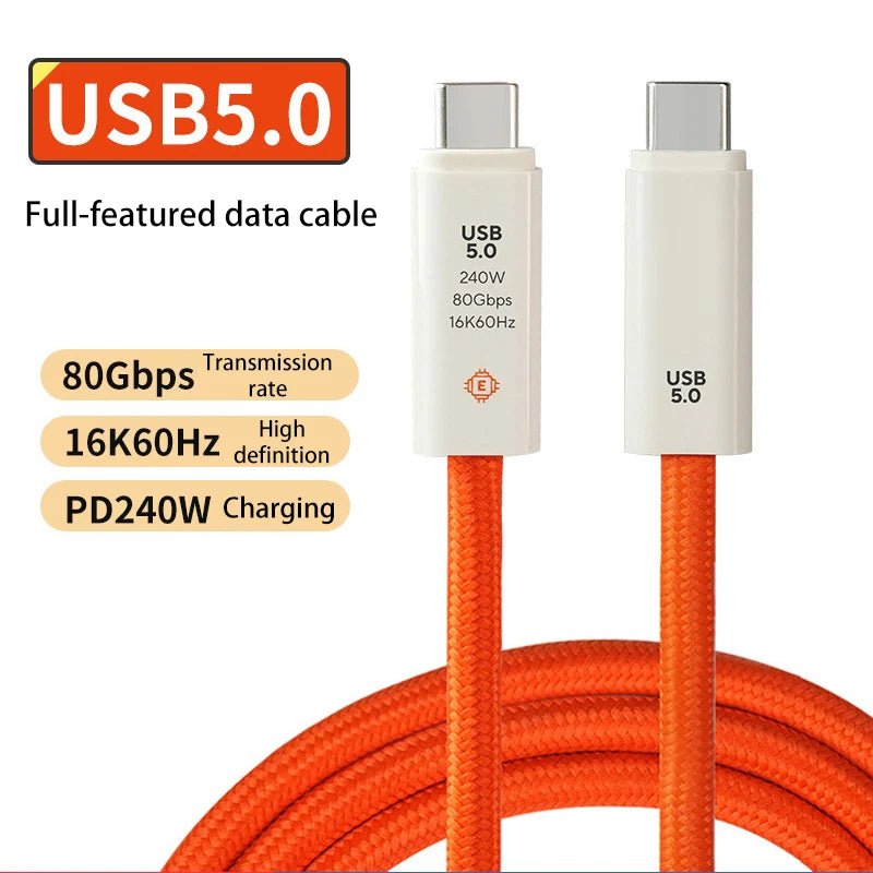 USB 5.0 Nylon Braided Cable with Dual Type - C Ports 240W PD Fast Charging Multifunction Data Cable for Screen Casting - Lo Shop Desiderato - USB 5.0 Nylon Braided Cable with Dual Type - C Ports 240W PD Fast Charging Multifunction Data Cable for Screen Casting - Lo Shop Desiderato - 
