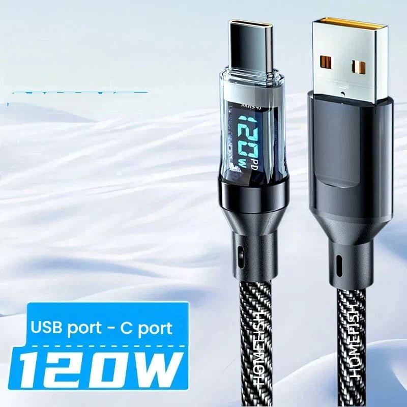 USB - C Super Fast Charging Cable with Digital Display, Braided Anti - Fracture Wire, Compatible with Type - C Devices - Lo Shop Desiderato - USB - C Super Fast Charging Cable with Digital Display, Braided Anti - Fracture Wire, Compatible with Type - C Devices - Lo Shop Desiderato - Cavi e adattatori
