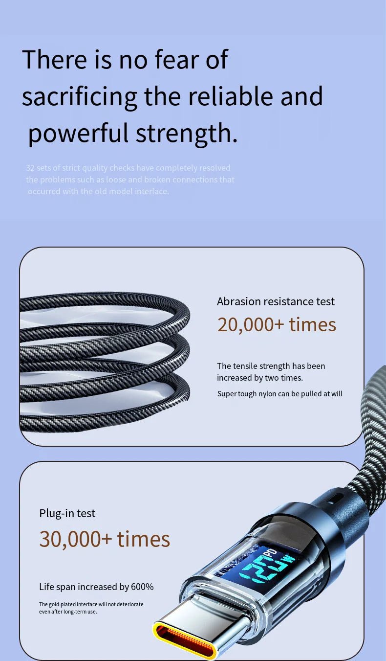 USB - C Super Fast Charging Cable with Digital Display, Braided Anti - Fracture Wire, Compatible with Type - C Devices - Lo Shop Desiderato - USB - C Super Fast Charging Cable with Digital Display, Braided Anti - Fracture Wire, Compatible with Type - C Devices - Lo Shop Desiderato - Cavi e adattatori