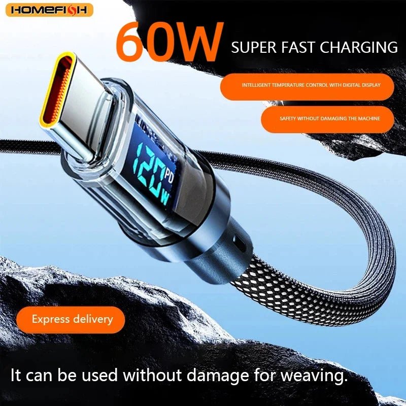 USB - C Super Fast Charging Cable with Digital Display, Braided Anti - Fracture Wire, Compatible with Type - C Devices - Lo Shop Desiderato - USB - C Super Fast Charging Cable with Digital Display, Braided Anti - Fracture Wire, Compatible with Type - C Devices - Lo Shop Desiderato - Cavi e adattatori