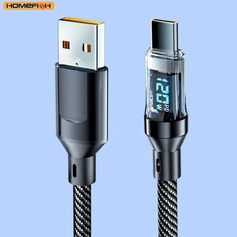 USB - C Super Fast Charging Cable with Digital Display, Braided Anti - Fracture Wire, Compatible with Type - C Devices - Lo Shop Desiderato - USB - C Super Fast Charging Cable with Digital Display, Braided Anti - Fracture Wire, Compatible with Type - C Devices - Lo Shop Desiderato - Cavi e adattatori