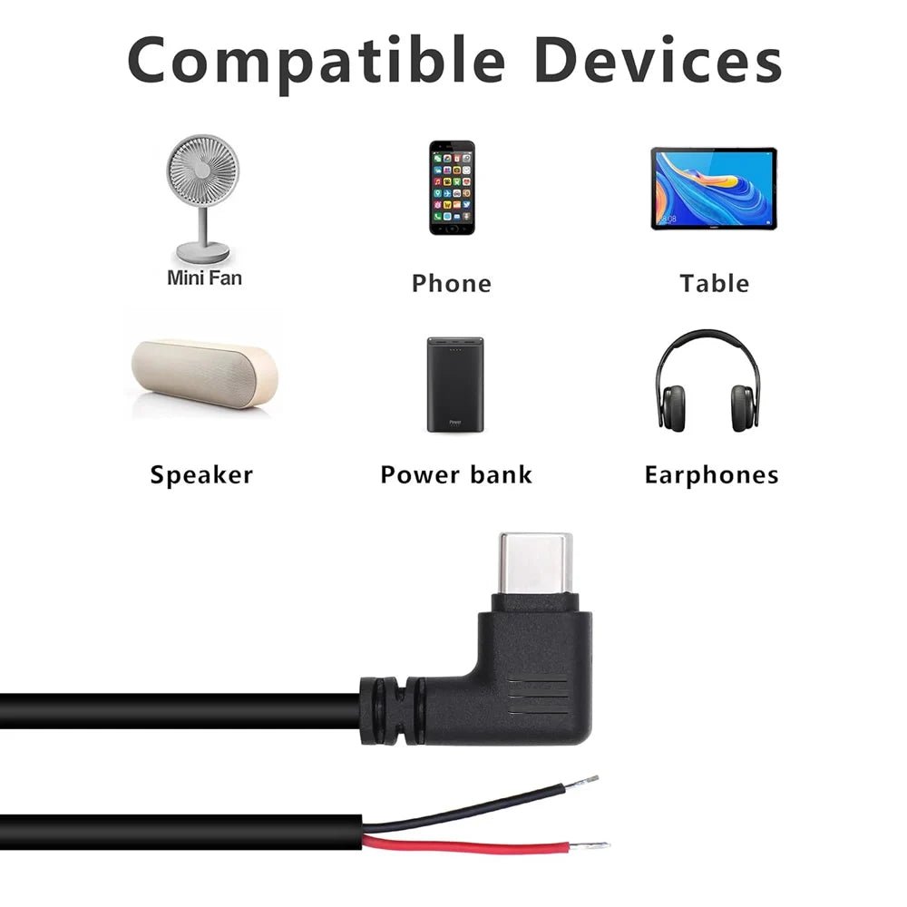 USB C to 2 Pin Bare Wire Open End Power Cord, 90 Degree USB Type C Male Plug 2 Pin Pigtail Cable, for 5V USB Type C DIY Cable - Lo Shop Desiderato - USB C to 2 Pin Bare Wire Open End Power Cord, 90 Degree USB Type C Male Plug 2 Pin Pigtail Cable, for 5V USB Type C DIY Cable - Lo Shop Desiderato - 