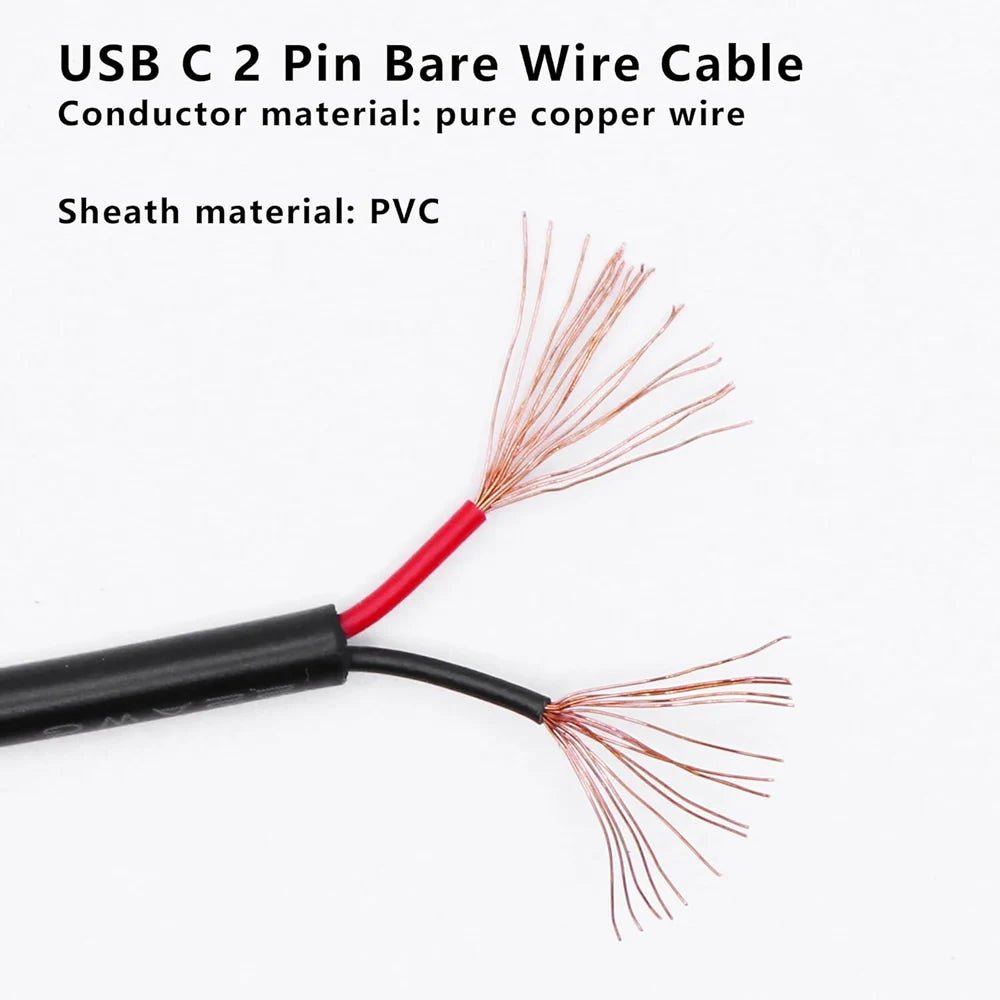 USB C to 2 Pin Bare Wire Open End Power Cord, 90 Degree USB Type C Male Plug 2 Pin Pigtail Cable, for 5V USB Type C DIY Cable - Lo Shop Desiderato - USB C to 2 Pin Bare Wire Open End Power Cord, 90 Degree USB Type C Male Plug 2 Pin Pigtail Cable, for 5V USB Type C DIY Cable - Lo Shop Desiderato - 