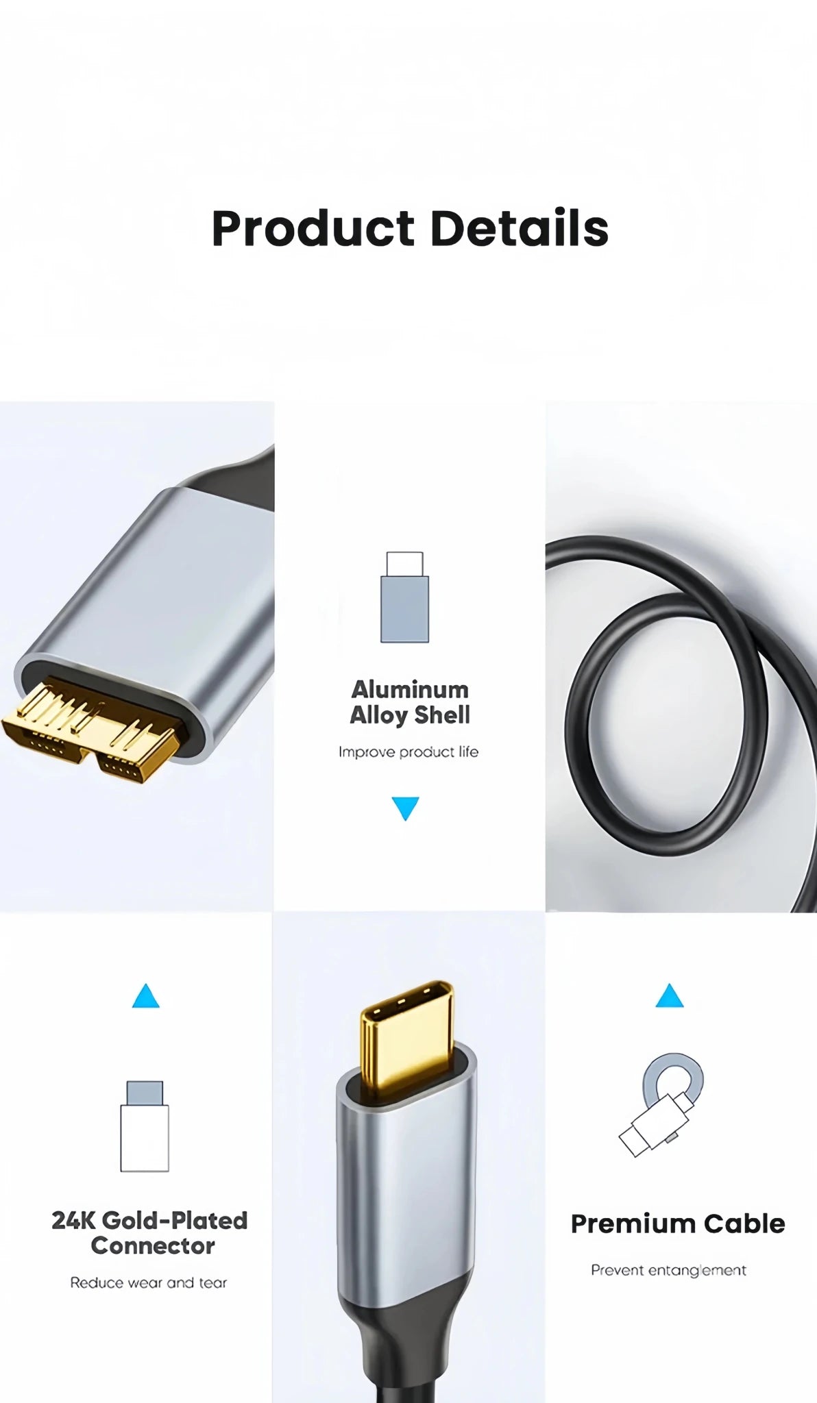 USB C to Micro B Cable 3.0(5Gbps),Type C Male to Micro B Female,for External Hard Drive/SSD (Toshiba,WD,Seagate),MacBook,Laptop - Lo Shop Desiderato - USB C to Micro B Cable 3.0(5Gbps),Type C Male to Micro B Female,for External Hard Drive/SSD (Toshiba,WD,Seagate),MacBook,Laptop - Lo Shop Desiderato - 