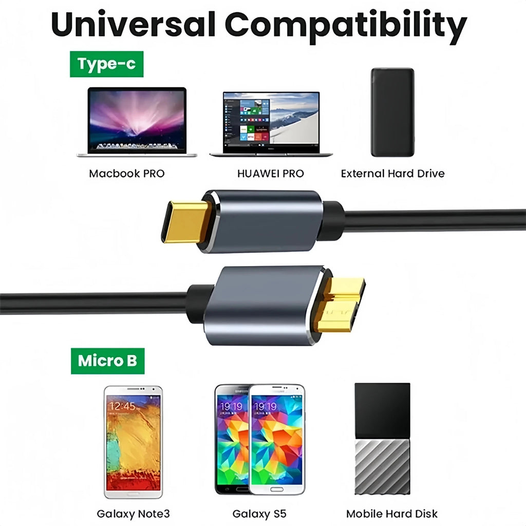 USB C to Micro B Cable 3.0(5Gbps),Type C Male to Micro B Female,for External Hard Drive/SSD (Toshiba,WD,Seagate),MacBook,Laptop - Lo Shop Desiderato - USB C to Micro B Cable 3.0(5Gbps),Type C Male to Micro B Female,for External Hard Drive/SSD (Toshiba,WD,Seagate),MacBook,Laptop - Lo Shop Desiderato - 