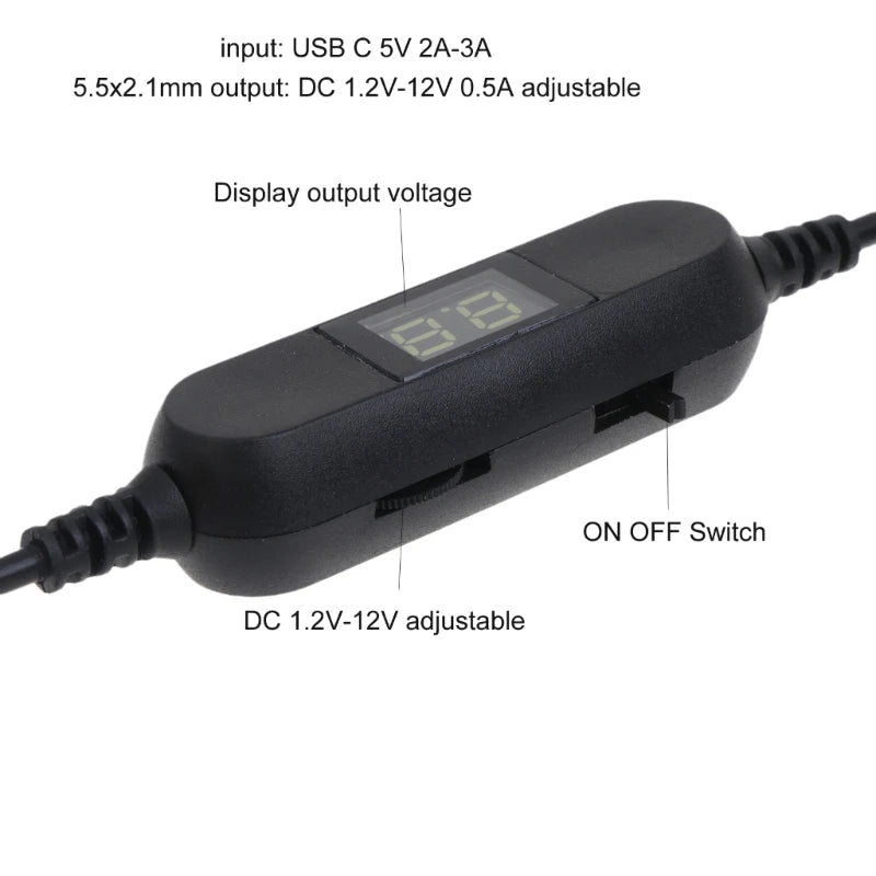 USB C Type C 5V to 1.2V 3V 4.5V 6V 7.5V 9V 12V 2.5mm/3.5mm/4.0mm/5.5mm Adjustable Voltage Cable Step Up Down Converter Cord - Lo Shop Desiderato - USB C Type C 5V to 1.2V 3V 4.5V 6V 7.5V 9V 12V 2.5mm/3.5mm/4.0mm/5.5mm Adjustable Voltage Cable Step Up Down Converter Cord - Lo Shop Desiderato - 
