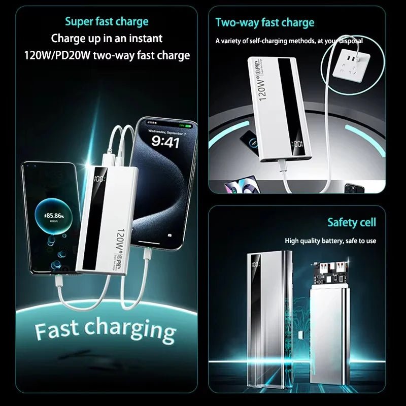 VIVO 500000mAh Large Capacity Power Bank 120W Super Fast Charging Power Bank Portable Battery Charger Digital Display Power Bank - Lo Shop Desiderato - VIVO 500000mAh Large Capacity Power Bank 120W Super Fast Charging Power Bank Portable Battery Charger Digital Display Power Bank - Lo Shop Desiderato - 