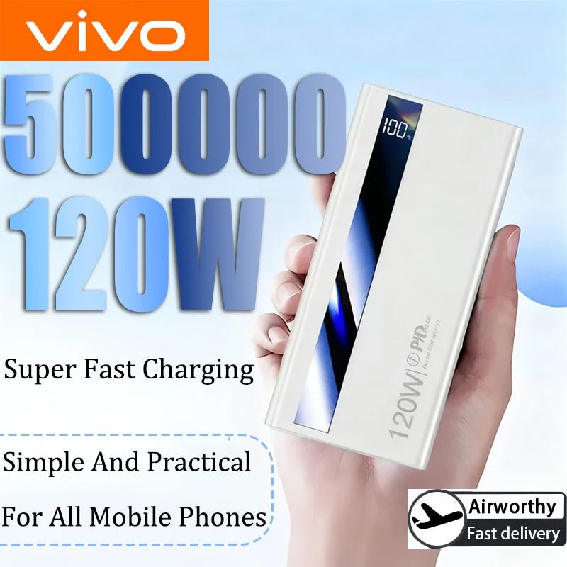 VIVO 500000mAh Large Capacity Power Bank 120W Super Fast Charging Power Bank Portable Battery Charger Digital Display Power Bank - Lo Shop Desiderato - VIVO 500000mAh Large Capacity Power Bank 120W Super Fast Charging Power Bank Portable Battery Charger Digital Display Power Bank - Lo Shop Desiderato - 