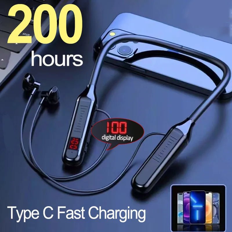 Wireless Earphones 5.3 Neckband Headphones Gaming LED Display Stereo Sports Headset Halter Waterproof Magnetic Earbuds - Lo Shop Desiderato - Wireless Earphones 5.3 Neckband Headphones Gaming LED Display Stereo Sports Headset Halter Waterproof Magnetic Earbuds - Lo Shop Desiderato - 